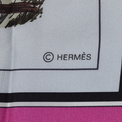 Hermes Silk Couvertures Et Tenues de Jour Scarf 140 Gris Perle Fuchsia Black 5 of 8