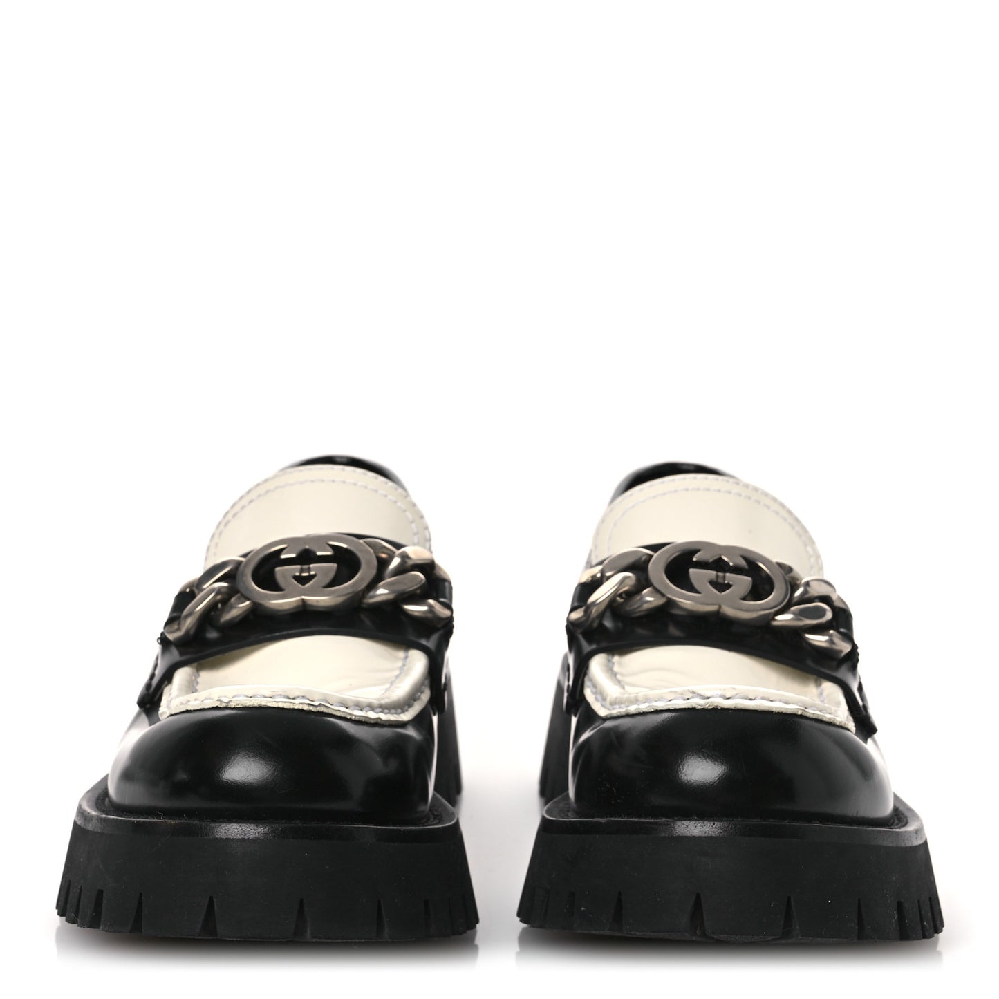 Cordovan Lux Womens Interlocking G Platform Lug Sole Loafers 36 Black Off White