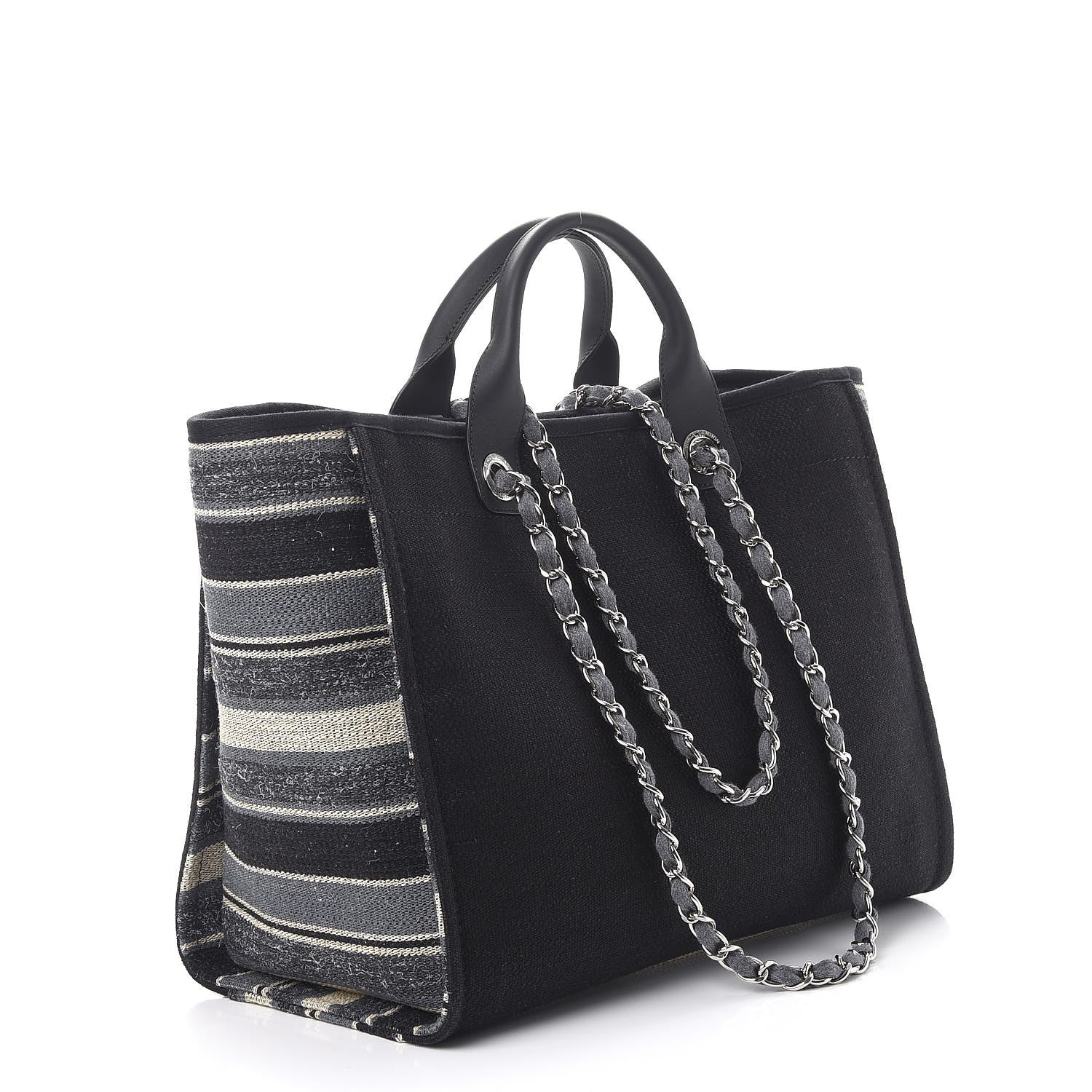 Chanel Striped Canvas Medium Deauville Tote Grey Black 4 of 8