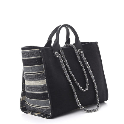 Chanel Striped Canvas Medium Deauville Tote Grey Black 4 of 8
