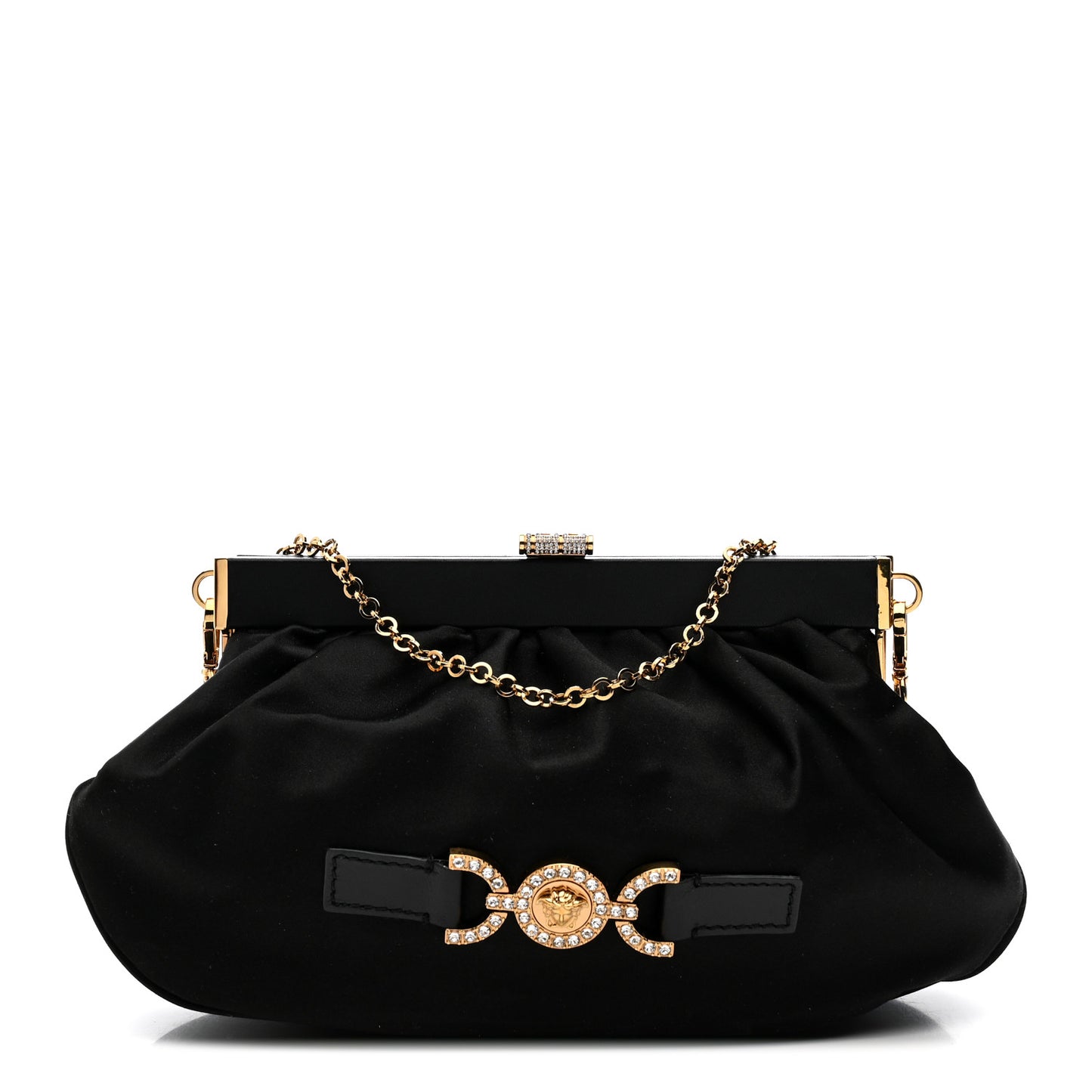 Satin Crystal Medusa 95 Plaque Clutch Black