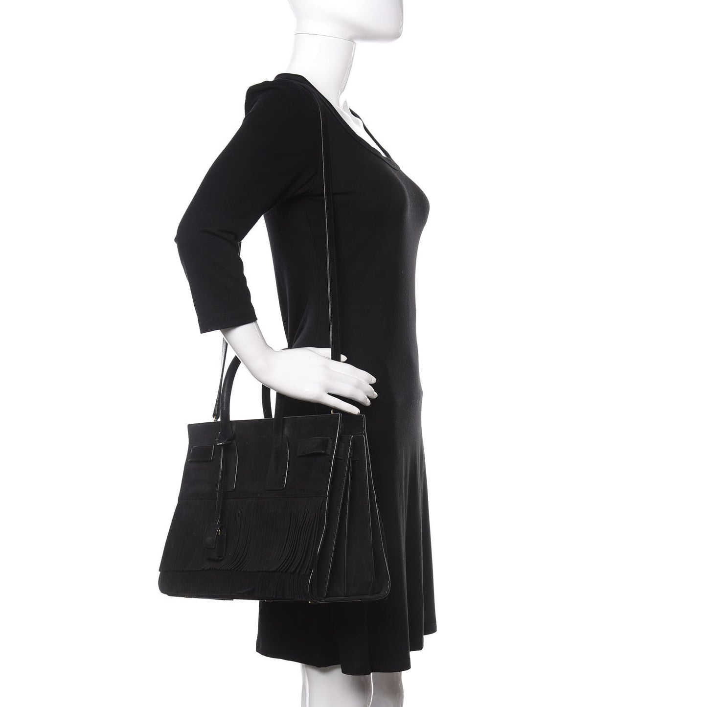 Suede Fringe Small Sac De Jour Black