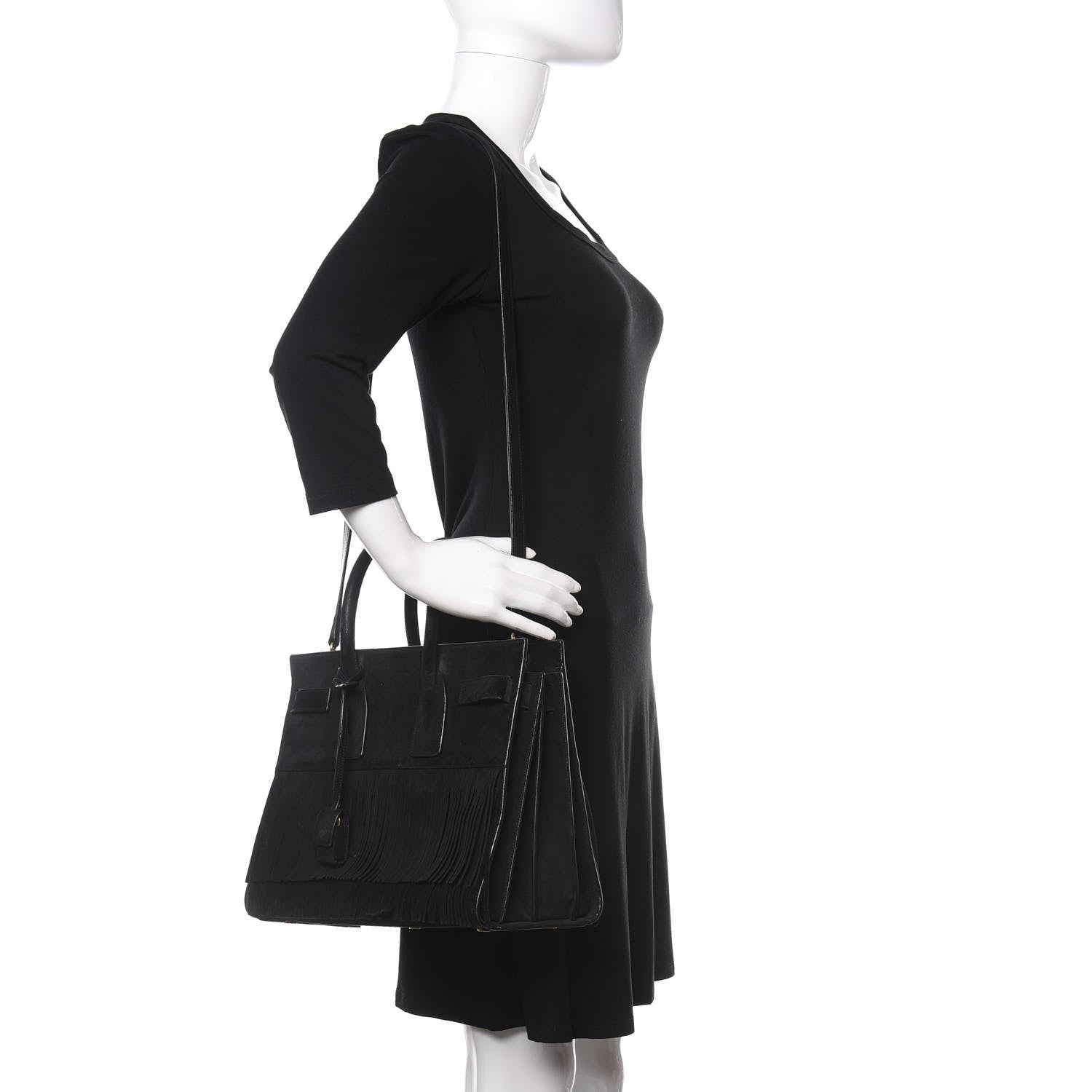 Saint Laurent Suede Fringe Small Sac De Jour Black 2 of 17