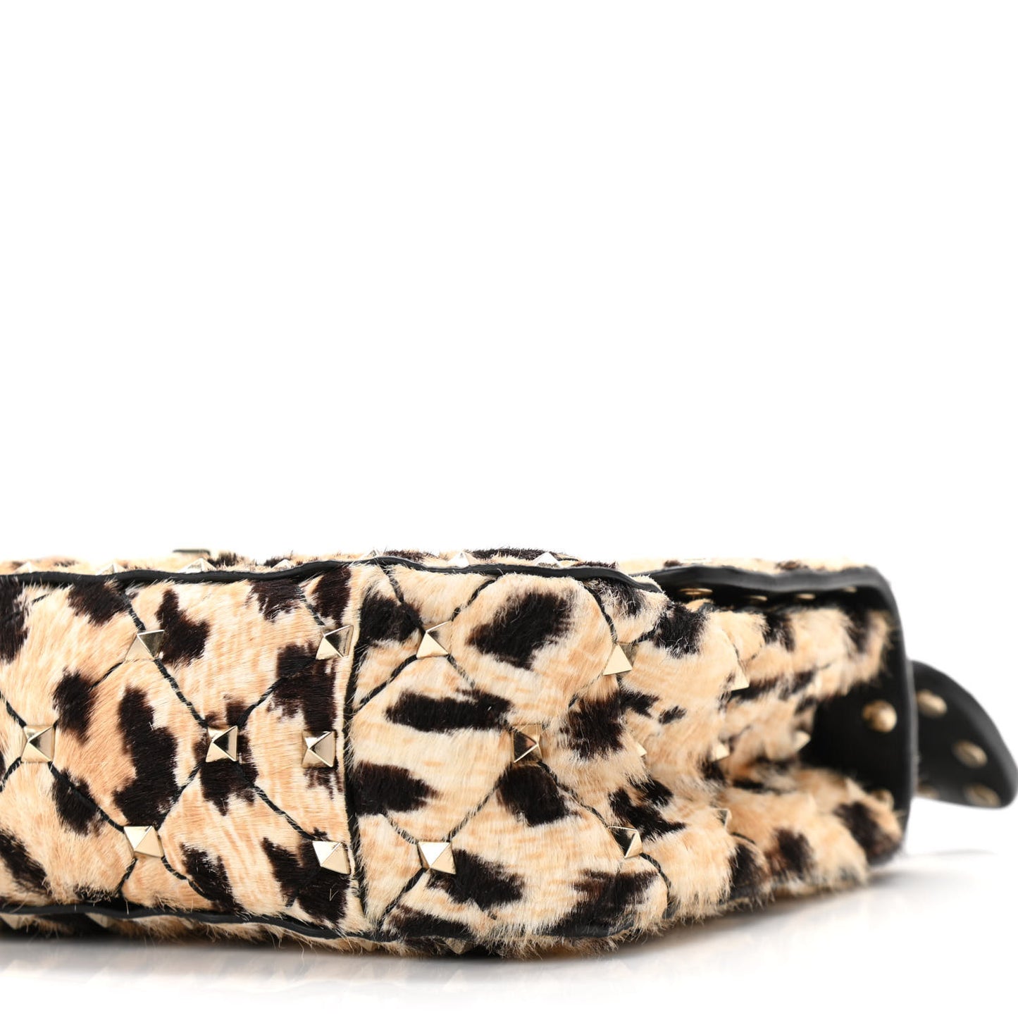 Calf Hair Leopard Print Small Rockstud Spike Shoulder Bag