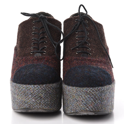 Chanel Tweed Lace Up Platform Oxford 40.5 Burgundy Navy Grey 2 of 13
