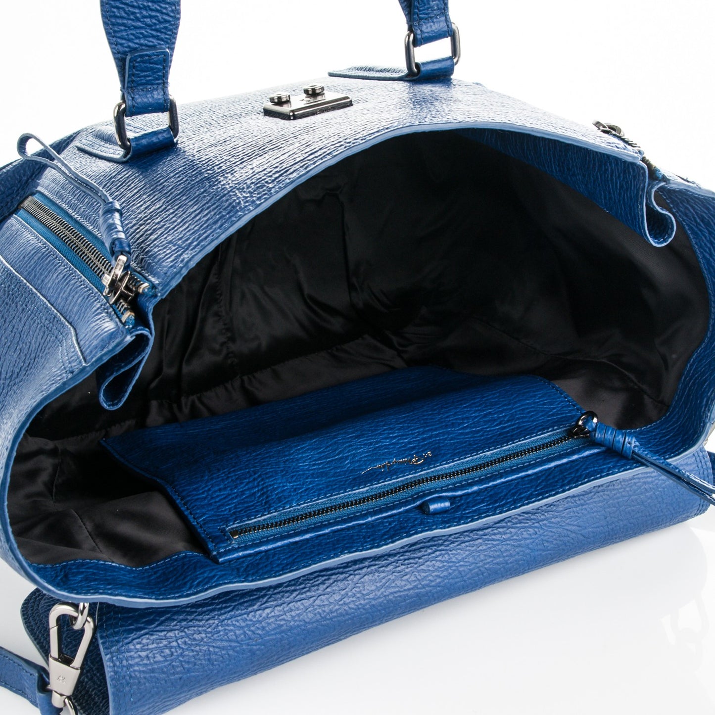 3.1 Textured Calfskin Large Pashli Satchel Cobalt