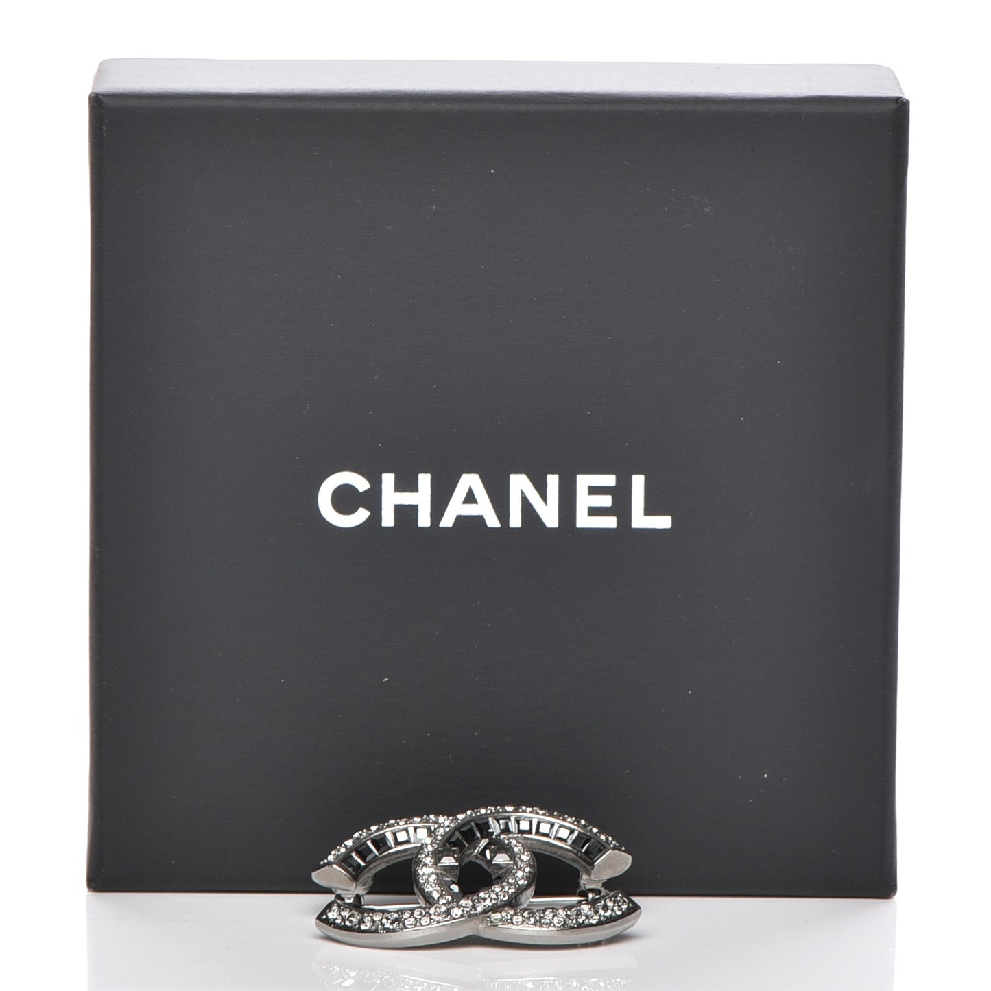 Baguette Crystal CC Brooch Silver Black