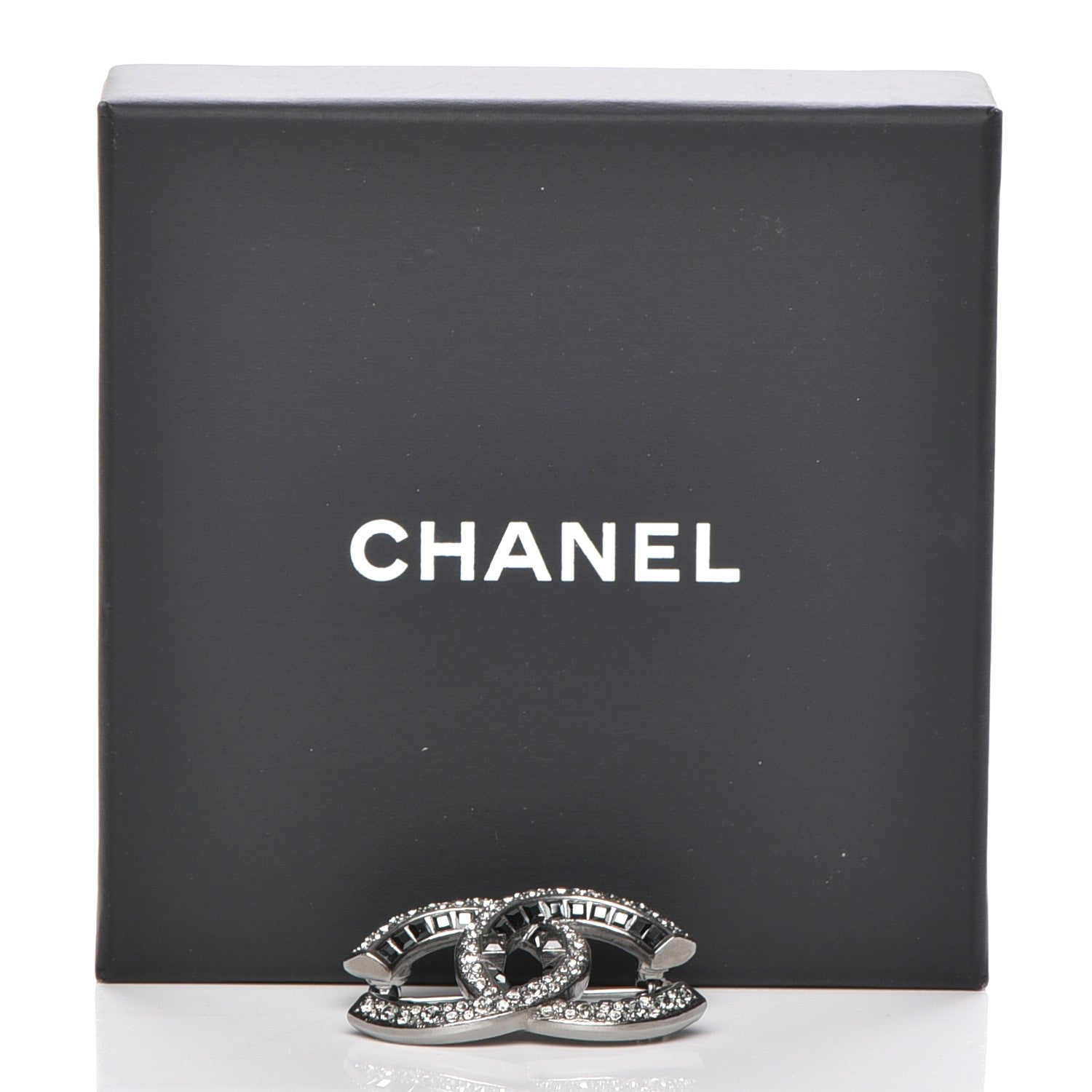Chanel Baguette Crystal CC Brooch Silver Black 5 of 5