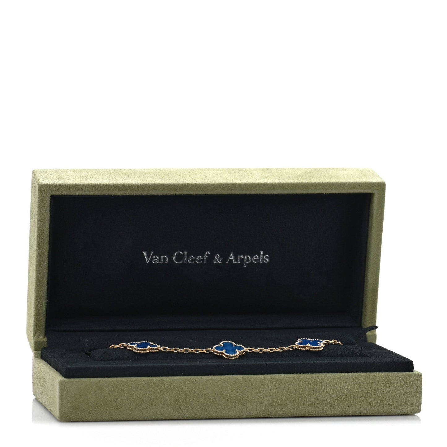 18K Yellow Gold Blue Agate 5 Motifs Vintage Alhambra Bracelet
