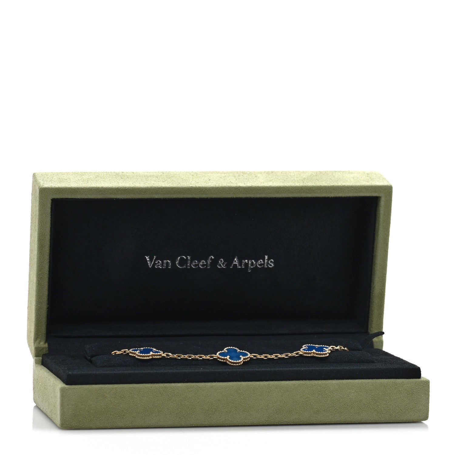 Van Cleef & Arpels 18K Yellow Gold Blue Agate 5 Motifs Vintage Alhambra Bracelet 4 of 4