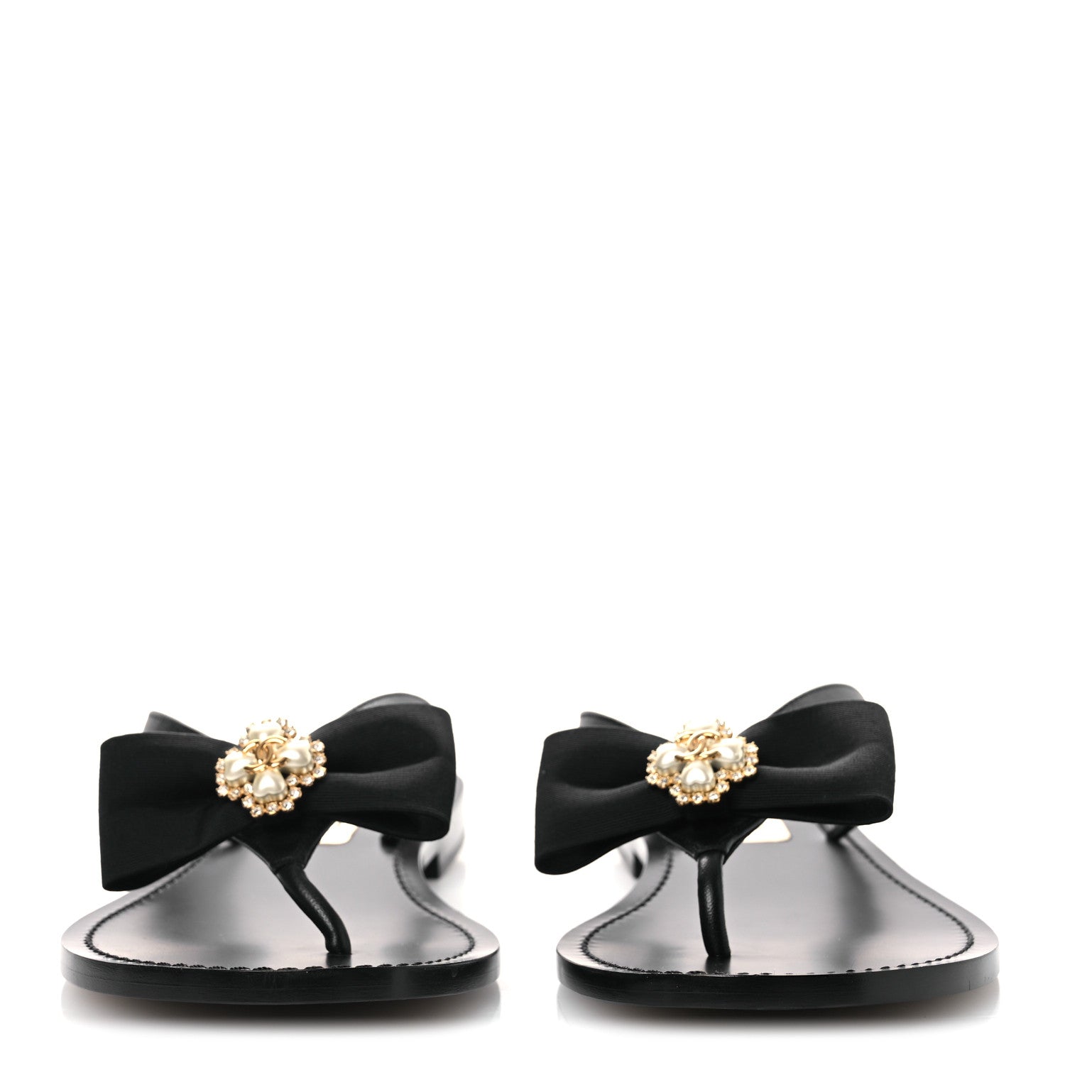 Chanel Lambskin Grosgrain Bow Pearl Thong Sandals 39 Black 5 of 24