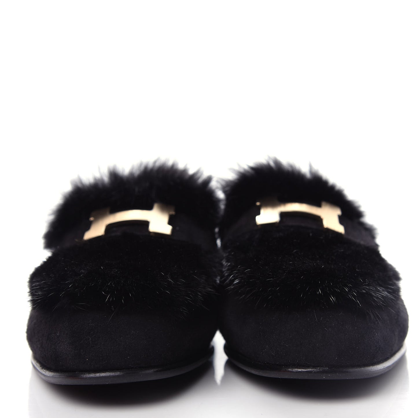 Mink Fur Suede Goatskin Paris Loafers 36.5 Black