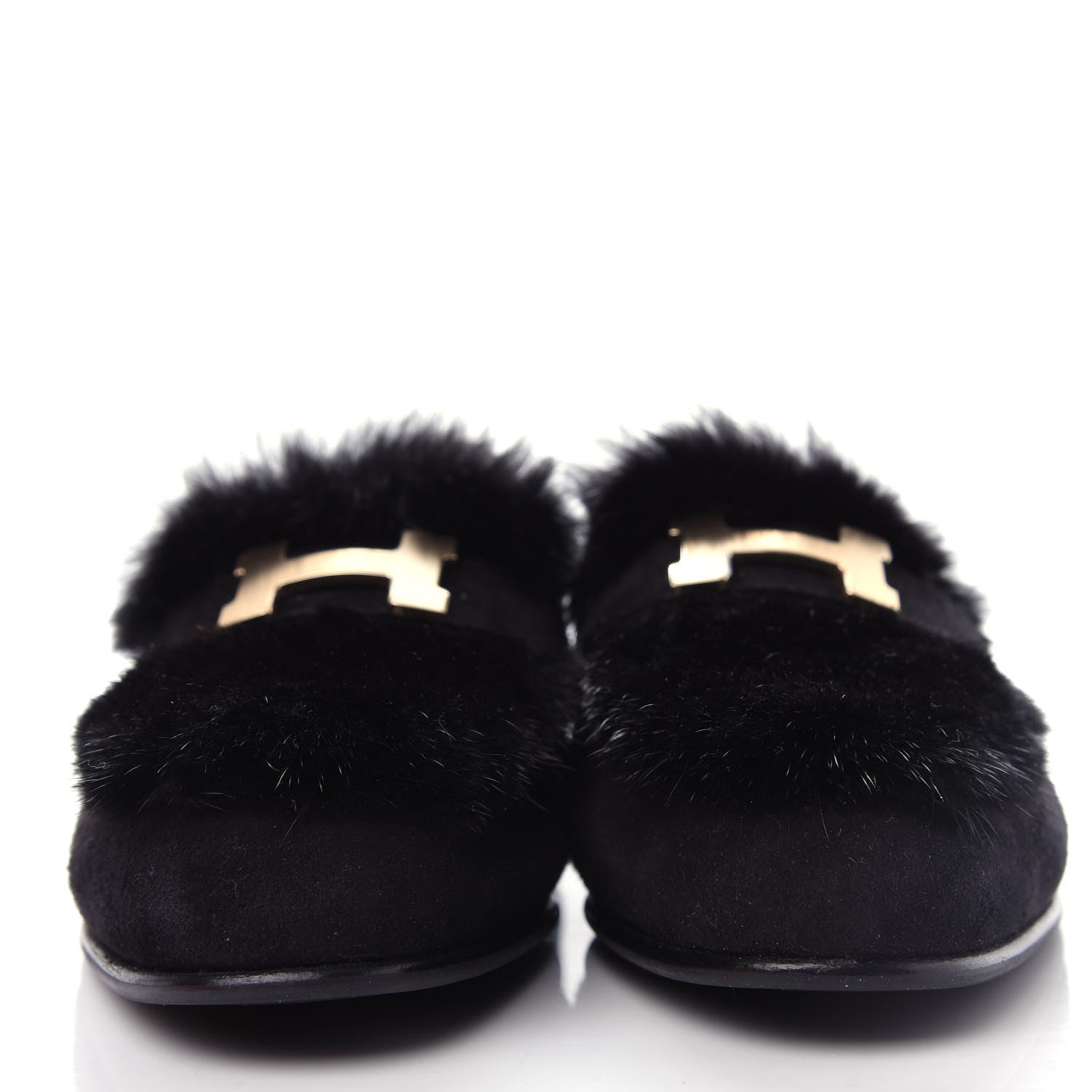 Hermes Mink Fur Suede Goatskin Paris Loafers 36.5 Black 2 of 11