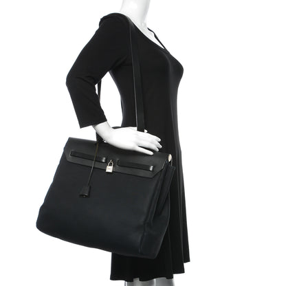 Hermes Toile Vache Calfskin Herbag 40 GM Black 2 of 18