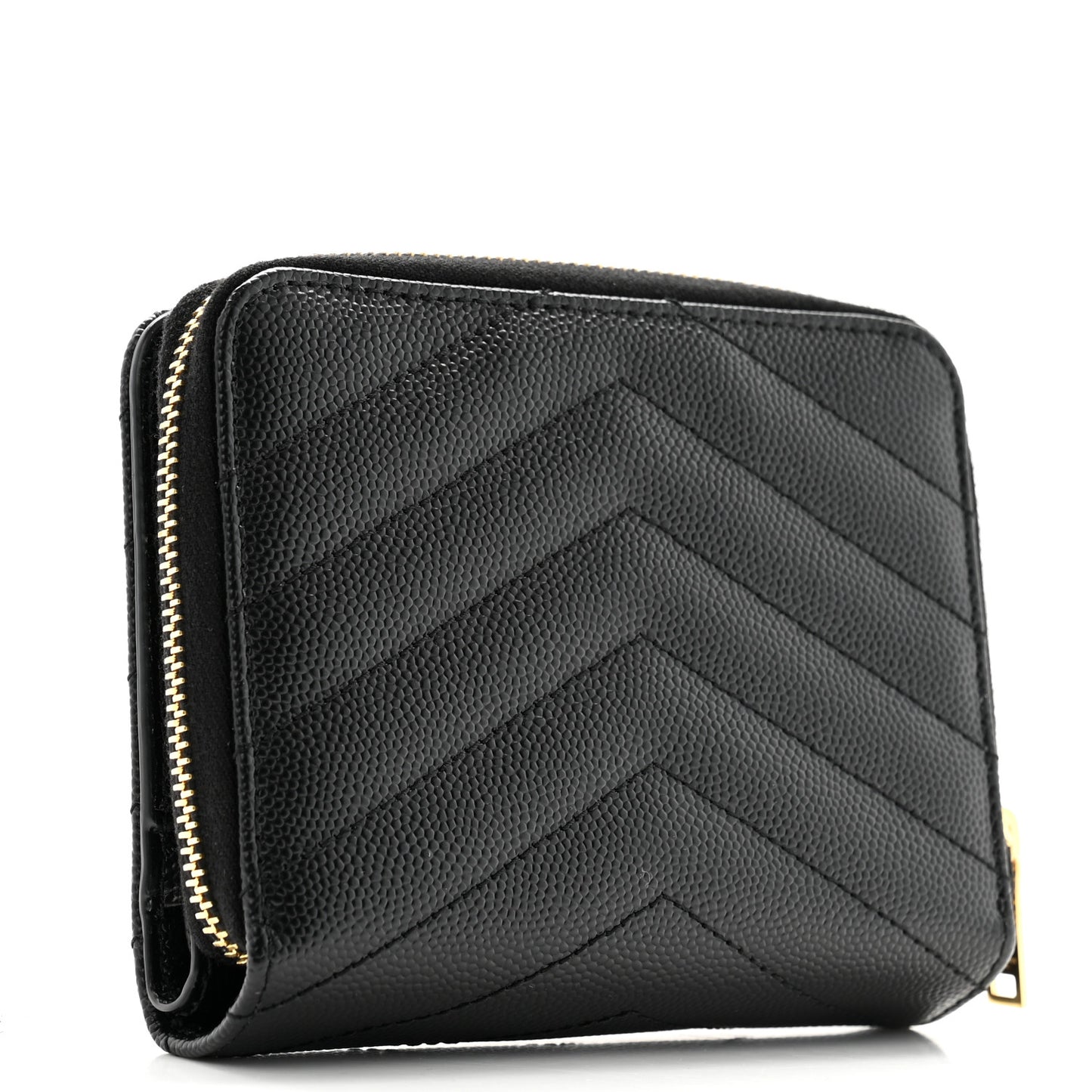 Grain De Poudre Matelasse Chevron Monogram Compact Zip Around Wallet Black