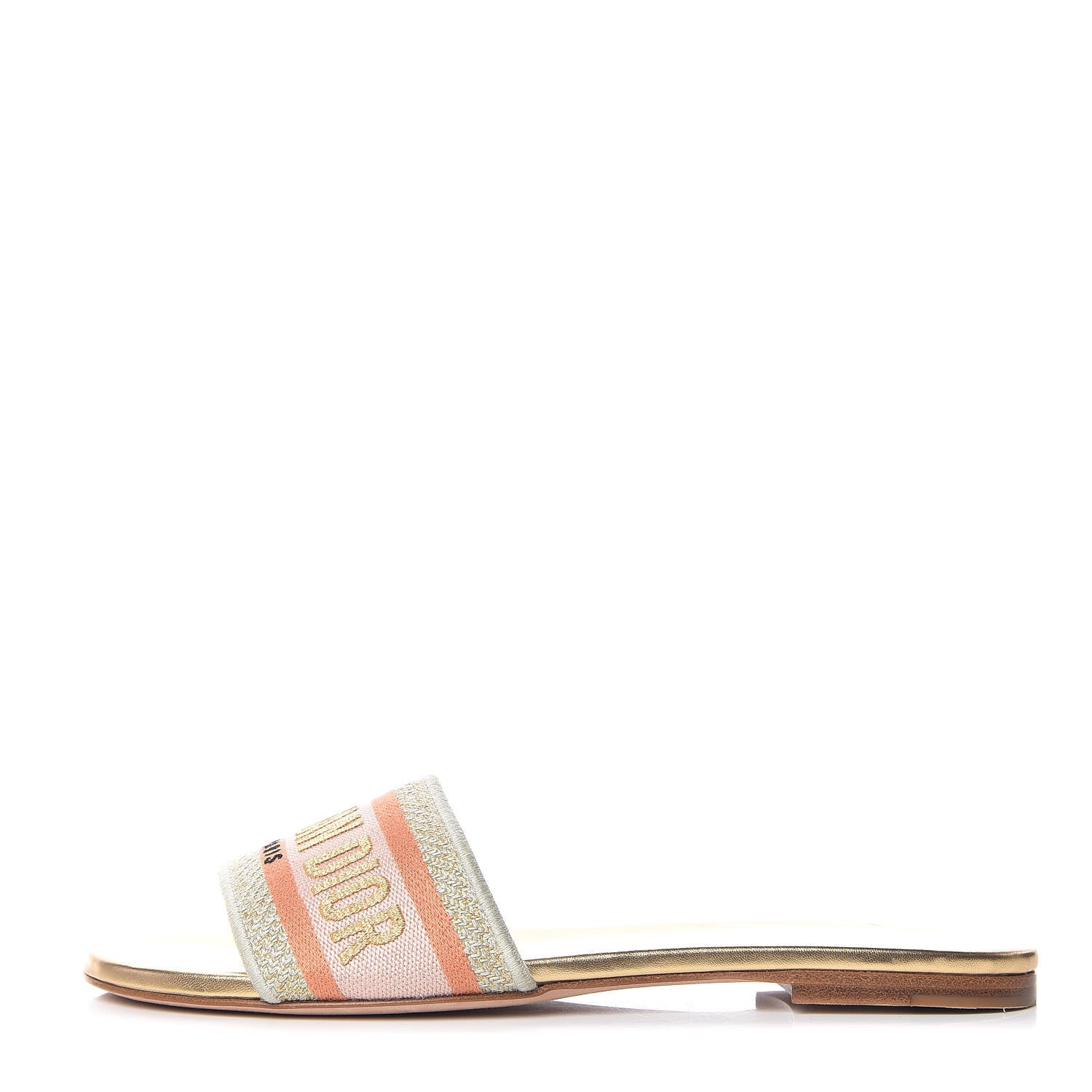 Christian Dior Canvas Lurex Embroidered Dway Flat Slide Sandals 37.5 Platinum 1 of 8