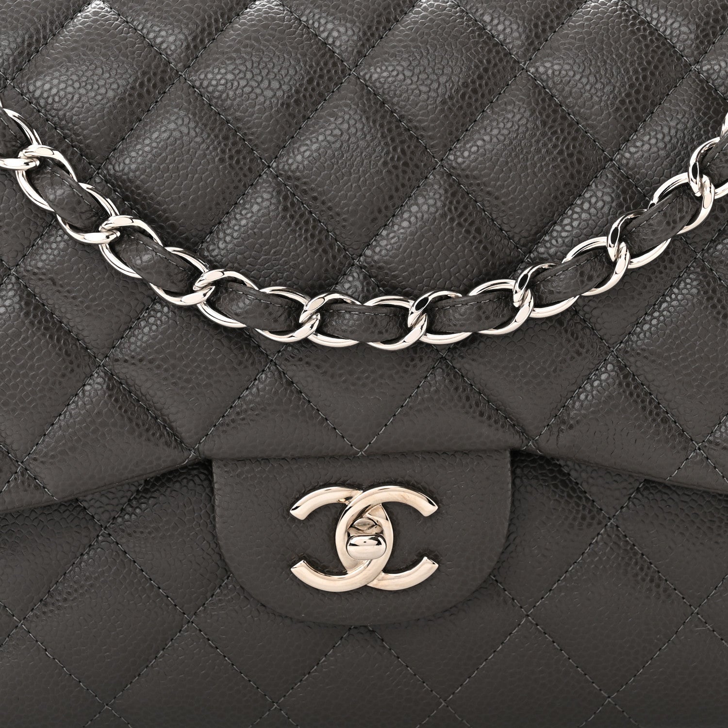 Chanel Caviar Quilted Jumbo Double Flap Dark Grey 8 of 10