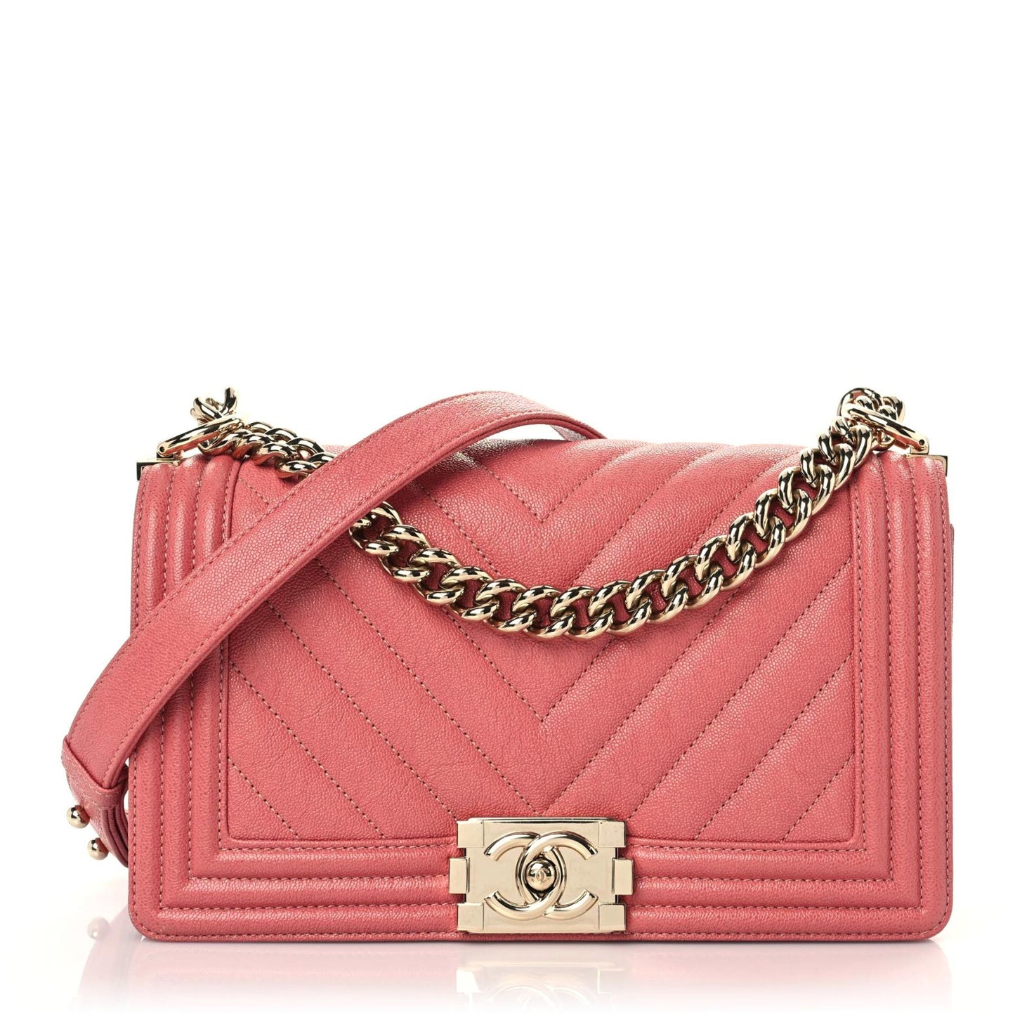 Caviar Chevron Quilted Medium Boy Flap Pink