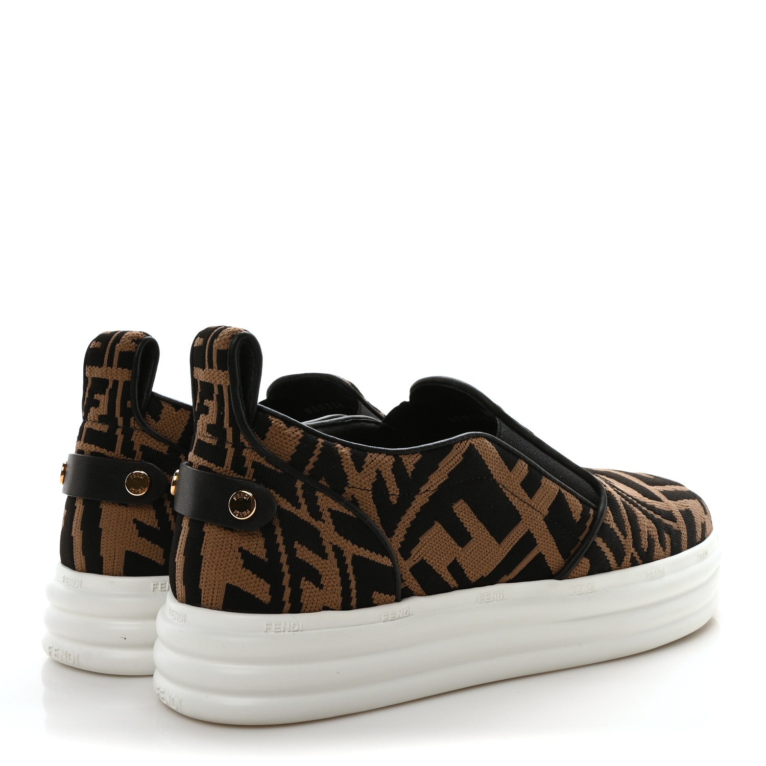 Fendi X SARA COLEMAN Canvas FF Vertigo Embroidered Womens Rise Slip On Sneakers 39 Tobacco Black 5 of 8