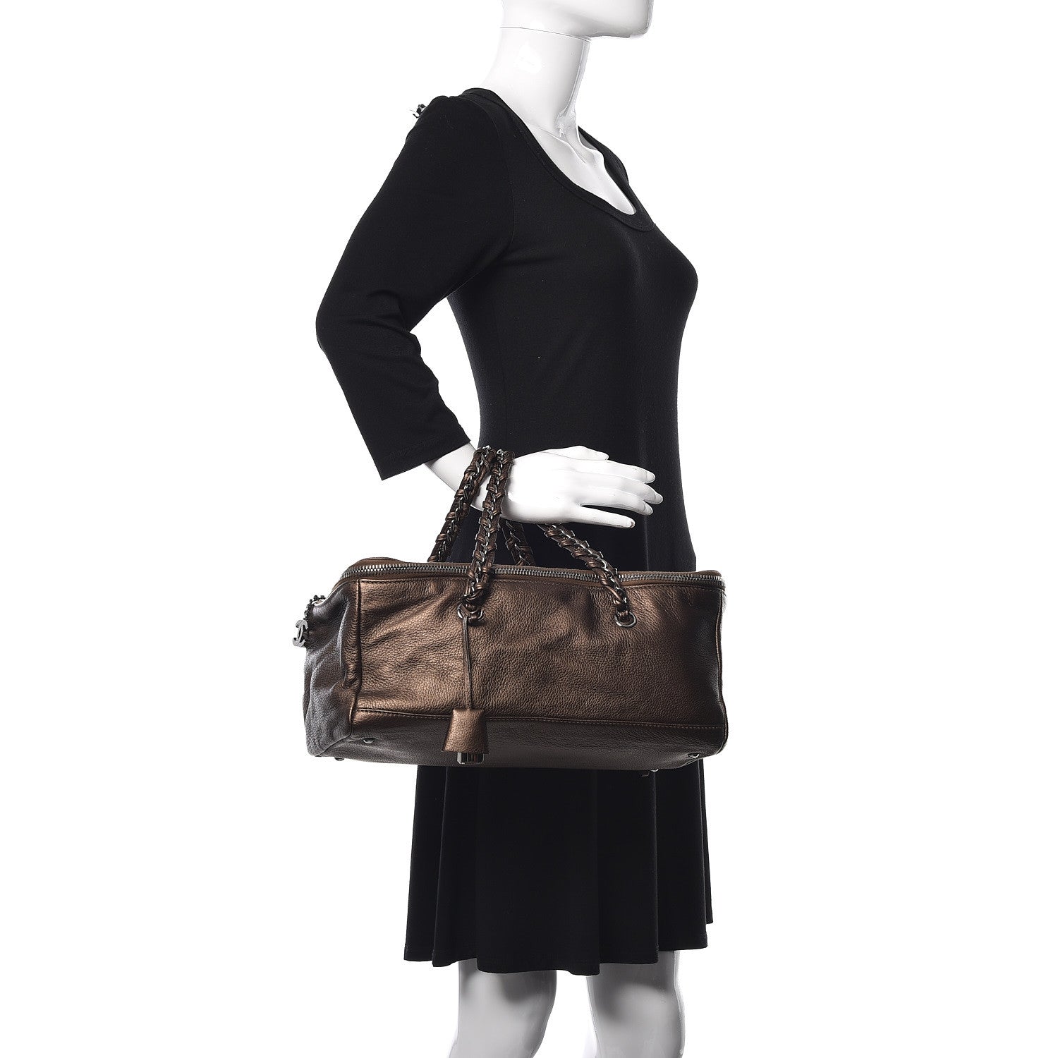 Chanel Metallic Deerskin Luxe Ligne Bowler Bronze 2 of 12