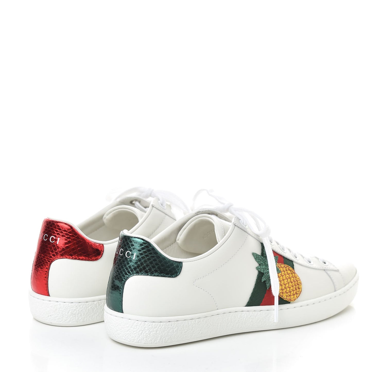 Calfskin Ayers Web Pineapple Ladybug Embroidered Womens Ace Sneakers 37 White