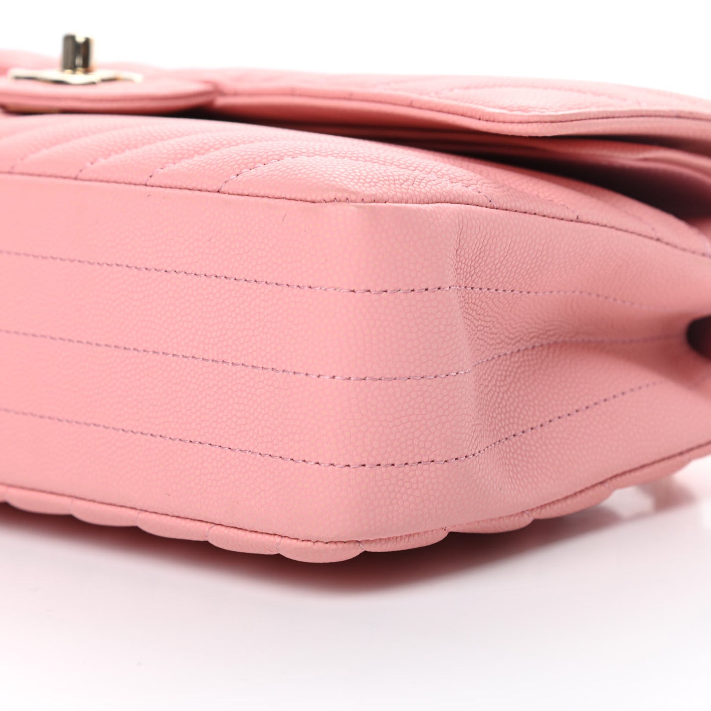 Caviar Flat Chevron Quilted Medium Double Flap Pink