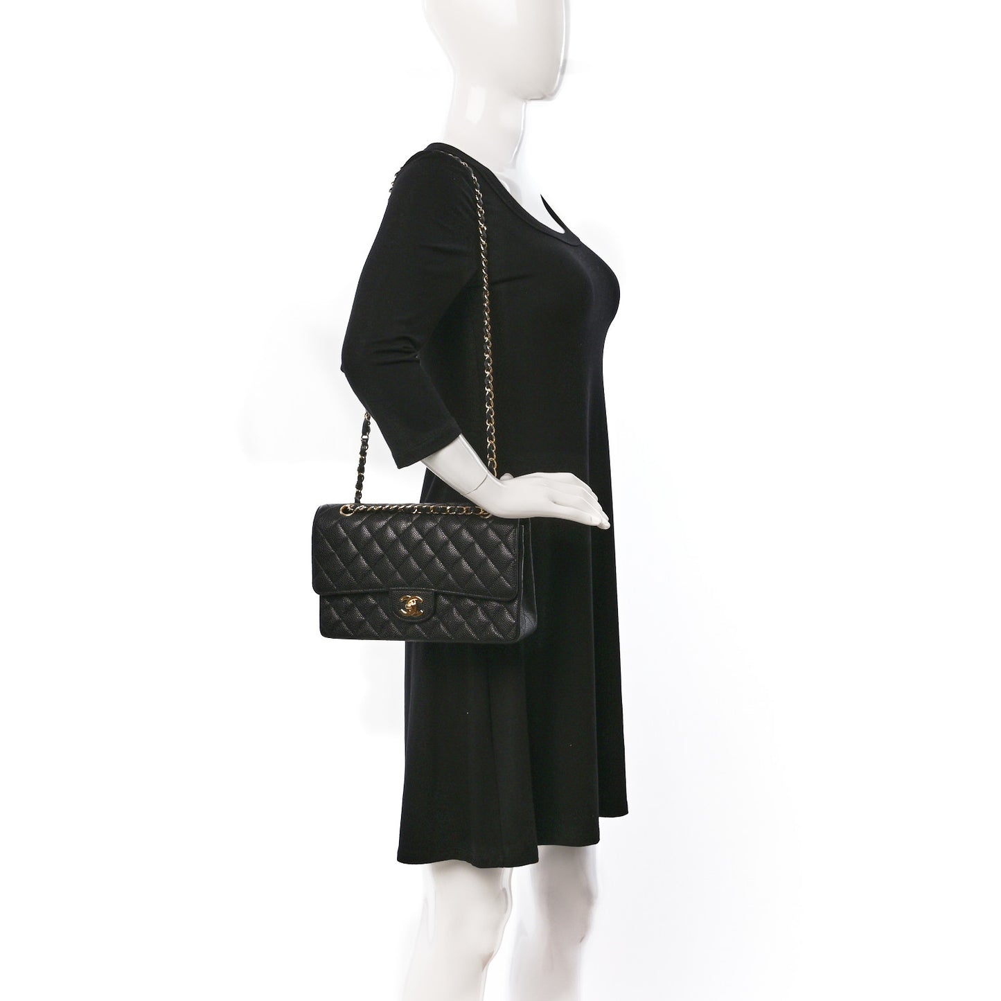 Caviar Quilted Medium Double Flap Black