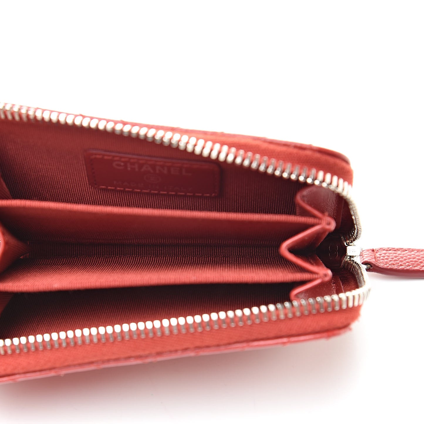Caviar Chevron Quilted Zip Around Coin Purse Red