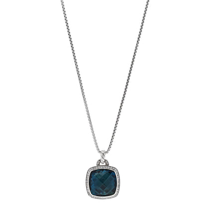 David Yurman Sterling Silver Diamond Blue Topaz 17mm Albion Pendant Necklace 1 of 6