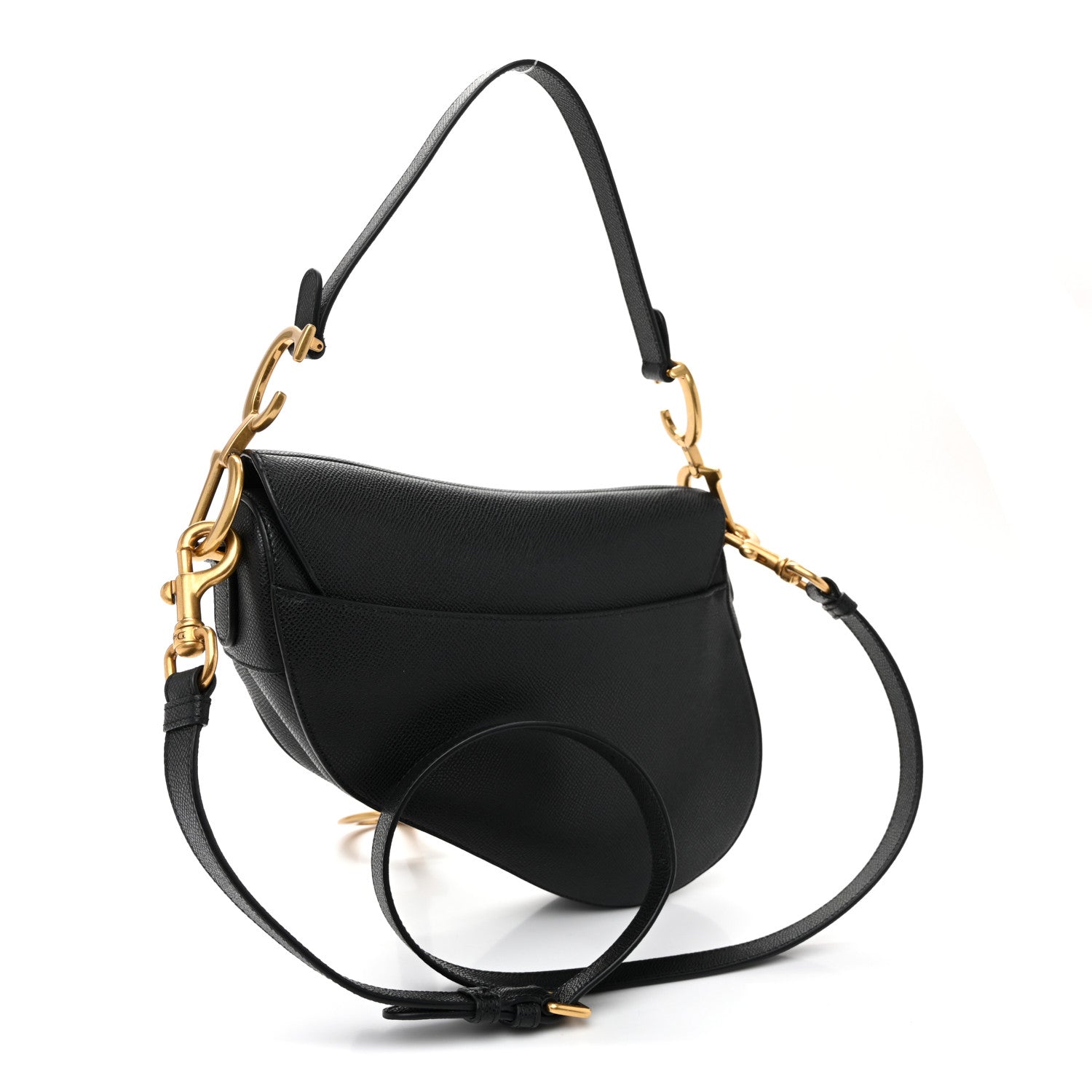 Christian Dior Grained Calfskin Saddle Bag With Strap Black 3 of 10