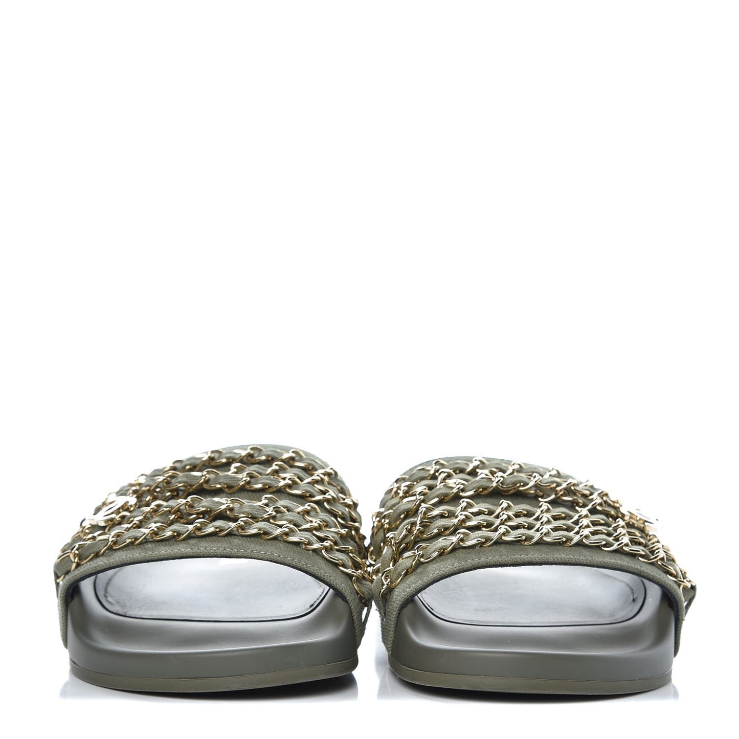 Canvas Chain Flat Sandals 38 Khaki