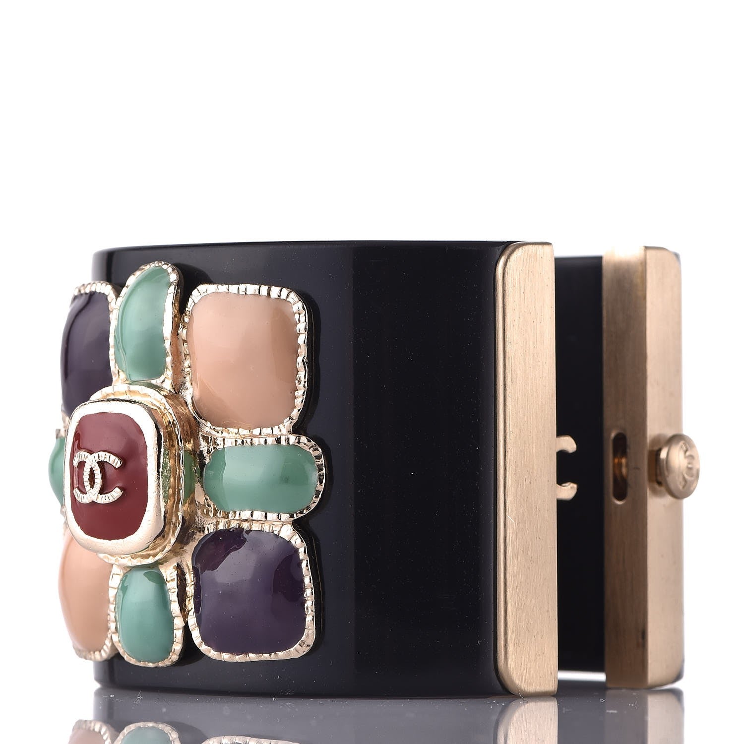 Chanel Resin Enamel CC Cabochon Cuff Black 3 of 5