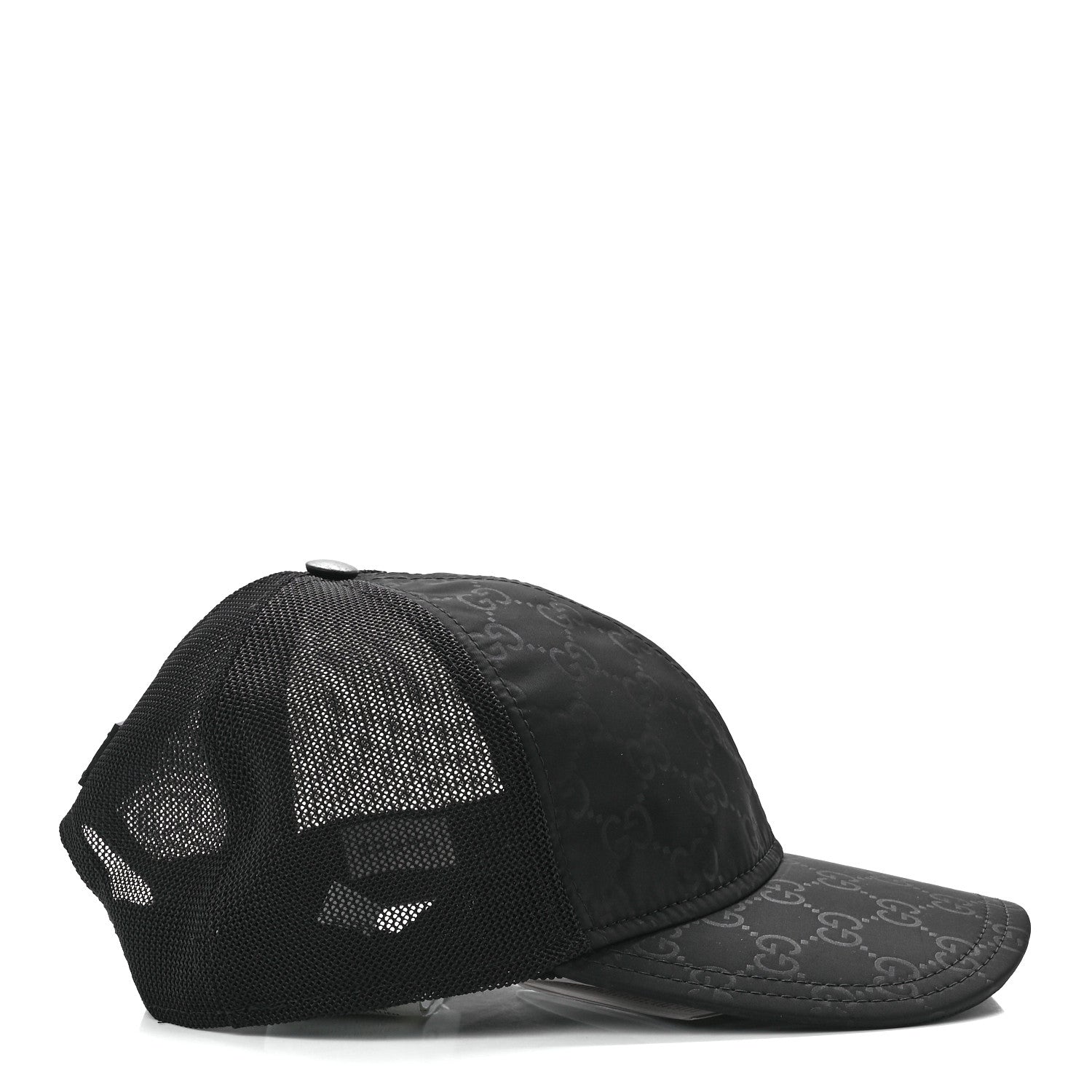 Gucci Nylon Light Mesh Dollar Calfskin GG Monogram Baseball Hat M Black 4 of 9