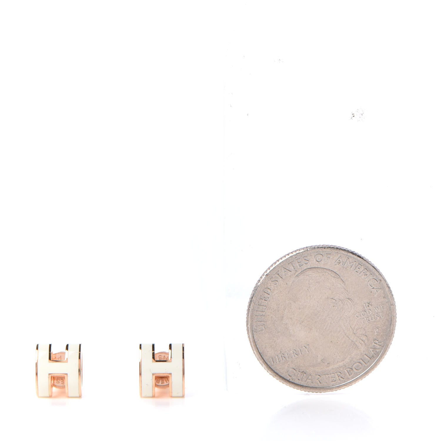 Hermes Rose Gold Lacquered Pop H Earrings Ecru 2 of 5