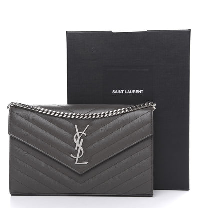 Saint Laurent Grain De Poudre Matelasse Chevron Monogram Chain Wallet Grey 6 of 6