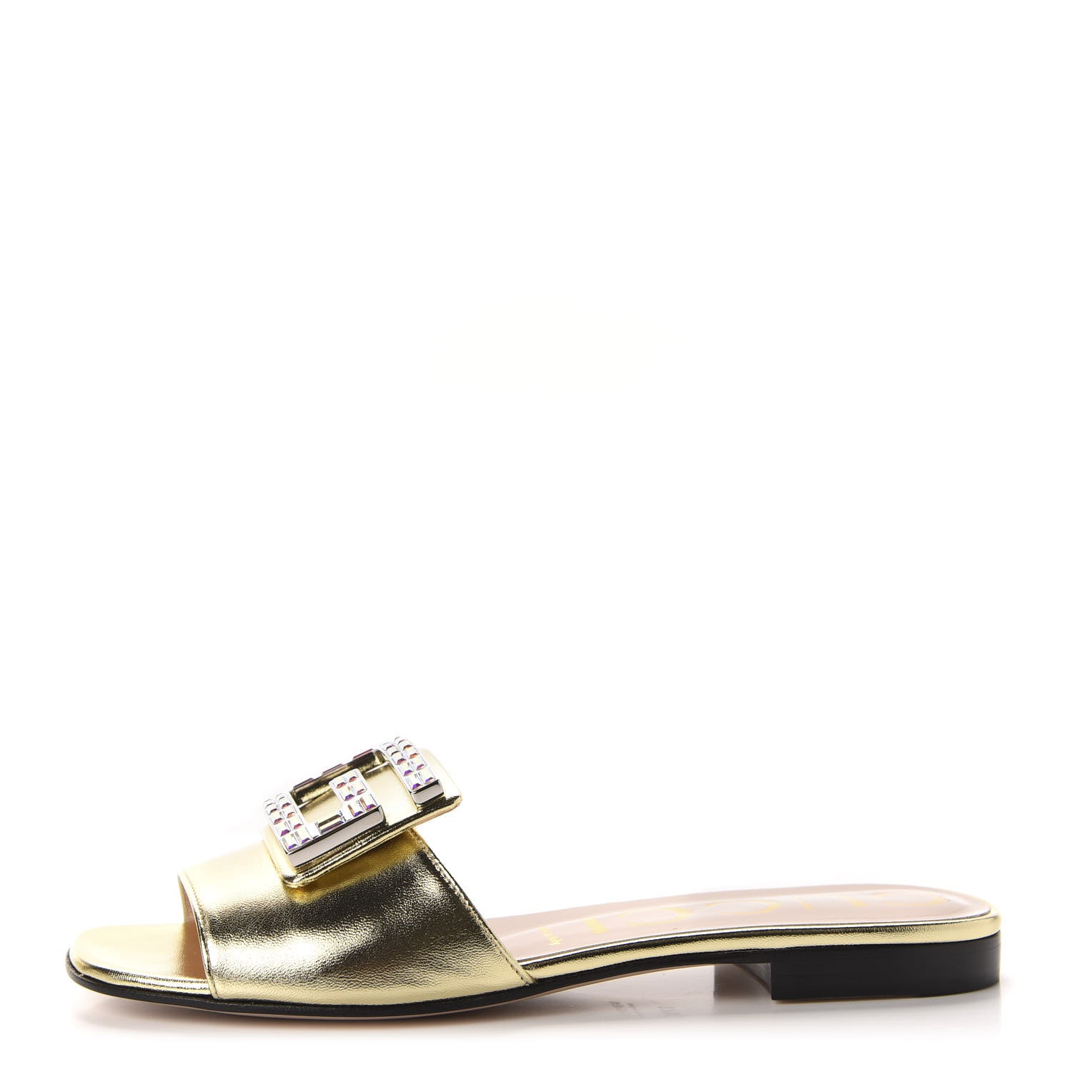 Gucci Metallic Nappa Crystal Square G Madelyn Slide Sandals 37.5 Gold 1 of 12