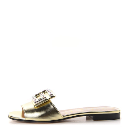 Gucci Metallic Nappa Crystal Square G Madelyn Slide Sandals 37.5 Gold 1 of 12