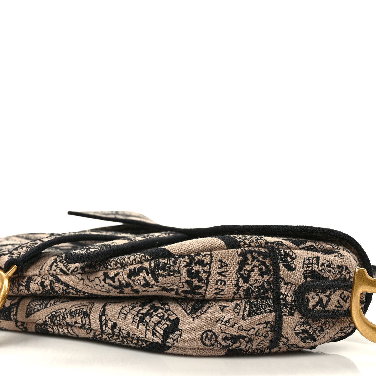 Christian Dior Canvas Embroidered Plan De Paris Printed Saddle Bag Beige Black 7 of 7