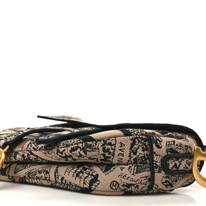 Christian Dior Canvas Embroidered Plan De Paris Printed Saddle Bag Beige Black 7 of 7