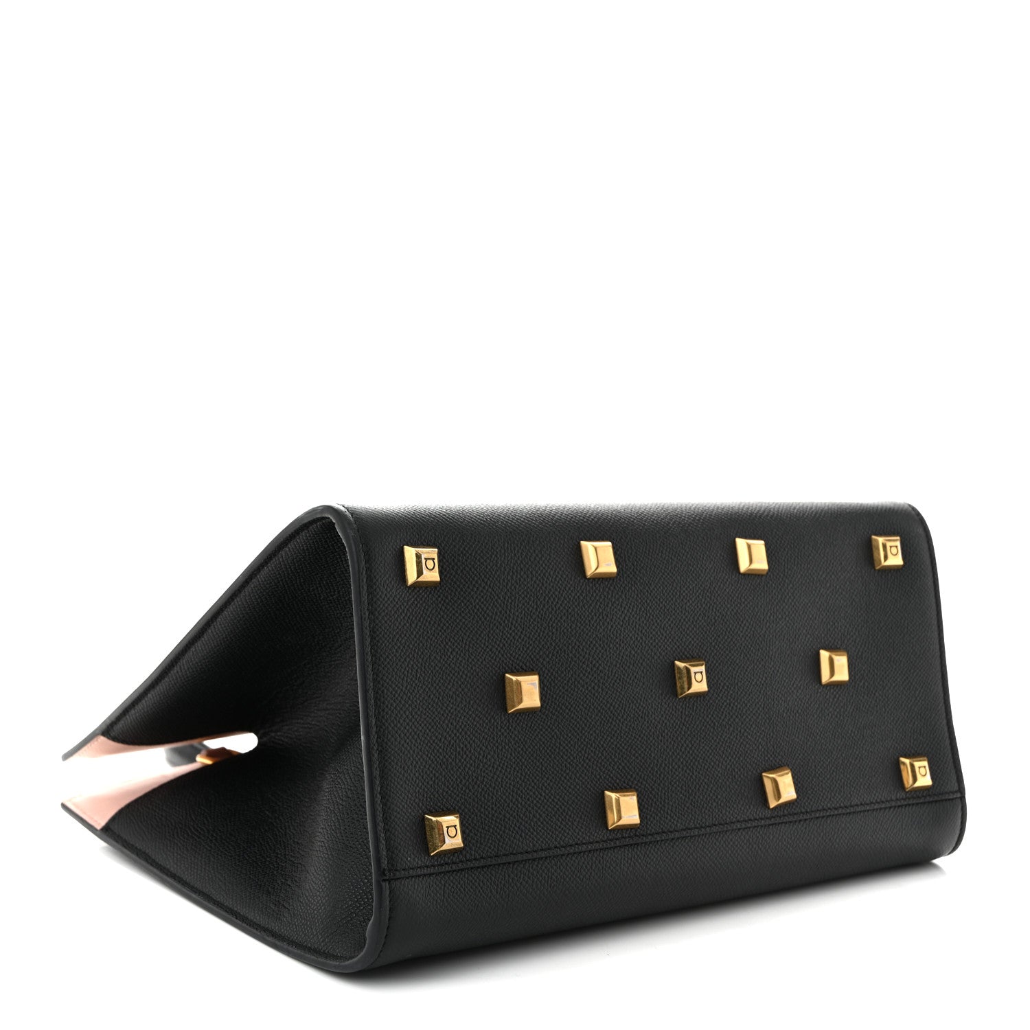 Salvatore Ferragamo Hammered Calfskin Medium The Studio Box Bag Black 4 of 9