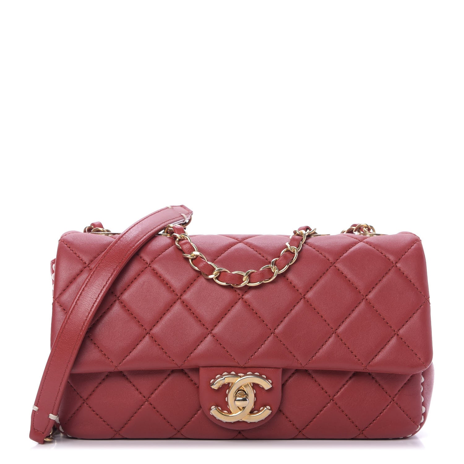Chanel Lambskin Quilted Medium Contrast Stitch Flap Red 1 of 10