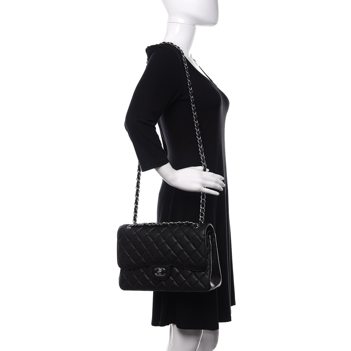 Caviar Quilted Jumbo Double Flap Black