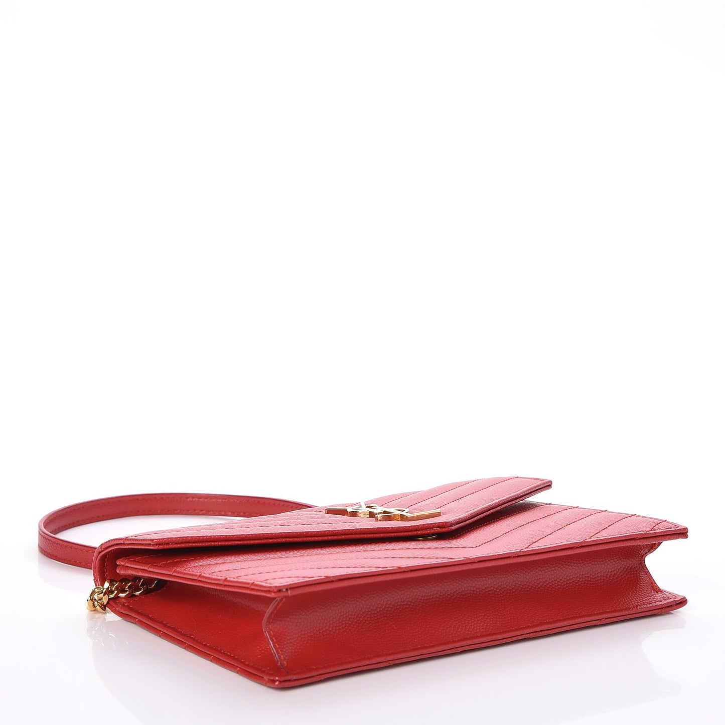 Grain De Poudre Matelasse Chevron Monogram Envelope Chain Wallet New Red