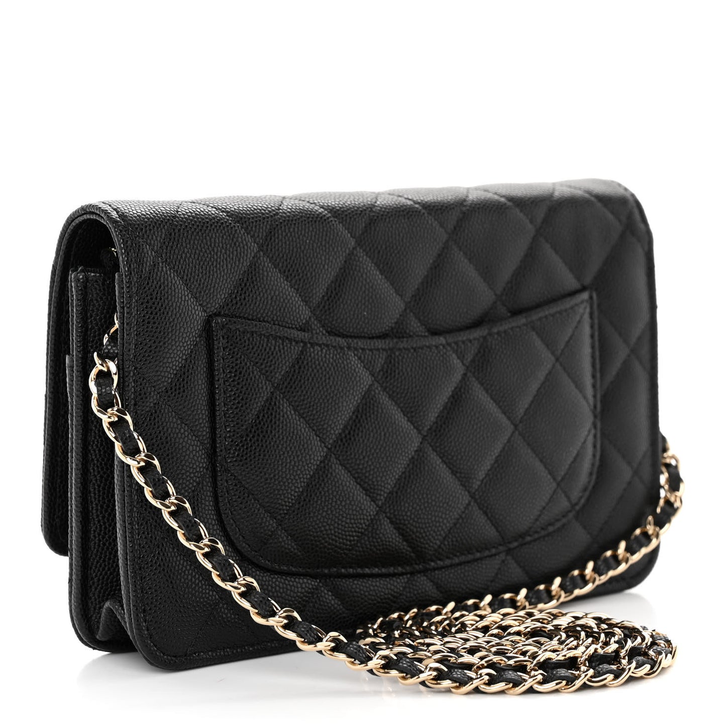 Shiny Caviar Enamel Quilted CC Wallet On Chain WOC Black