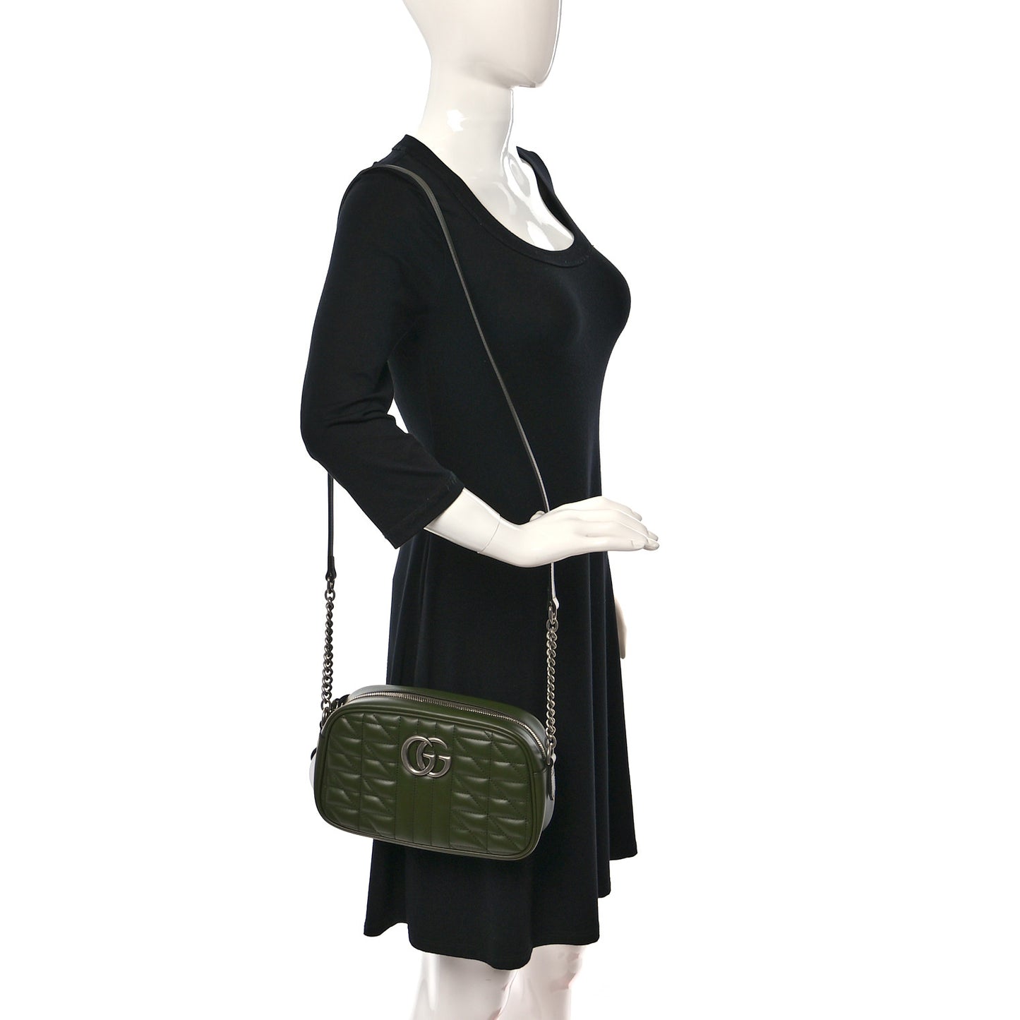 Calfskin Matelasse Aria Small GG Marmont Chain Shoulder Bag Military Wood