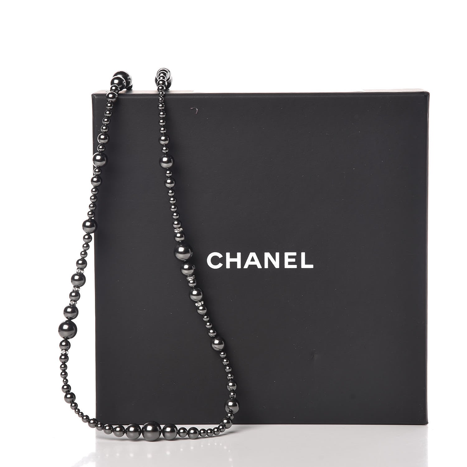 Chanel Pearl Crystal Baguette CC Long Necklace Pearly Grey 6 of 6