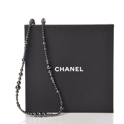 Chanel Pearl Crystal Baguette CC Long Necklace Pearly Grey 6 of 6