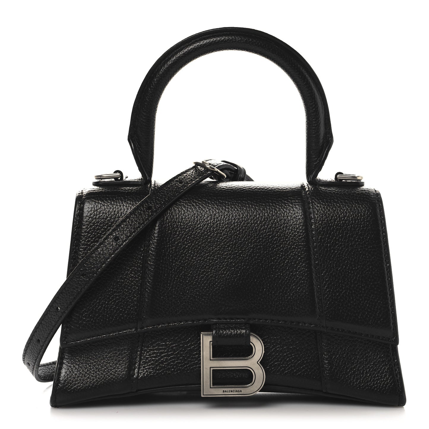 Grained Calfskin Hourglass Top Handle Bag XS Black