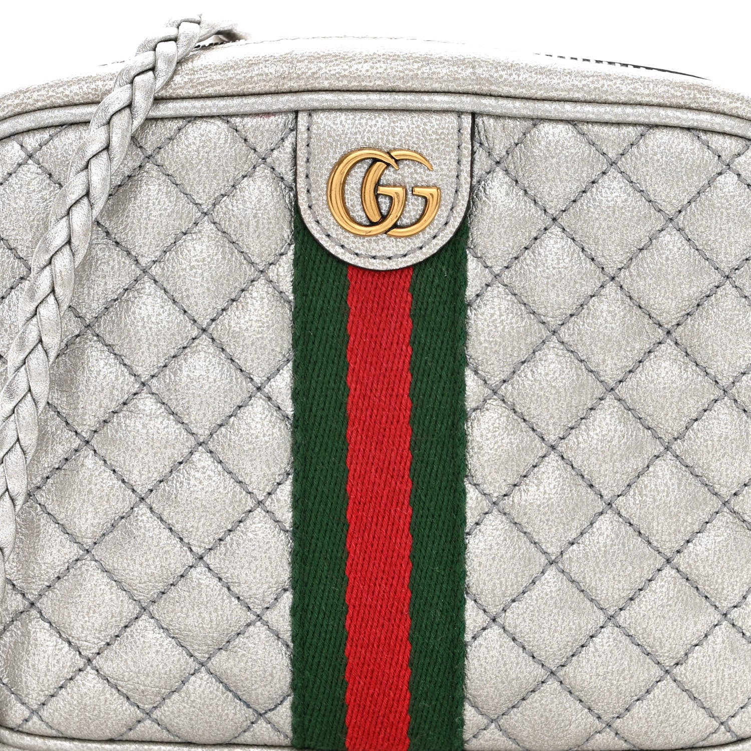 Gucci Laminated Nappa Web Trapuntata Mini GG Shoulder Bag Argento 7 of 9