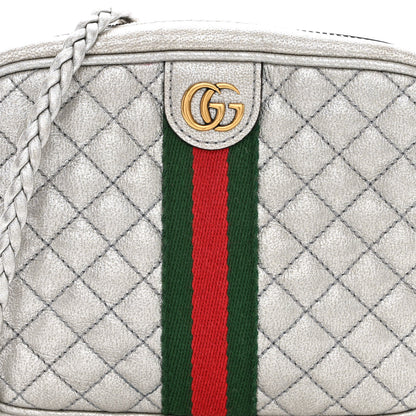 Gucci Laminated Nappa Web Trapuntata Mini GG Shoulder Bag Argento 7 of 9
